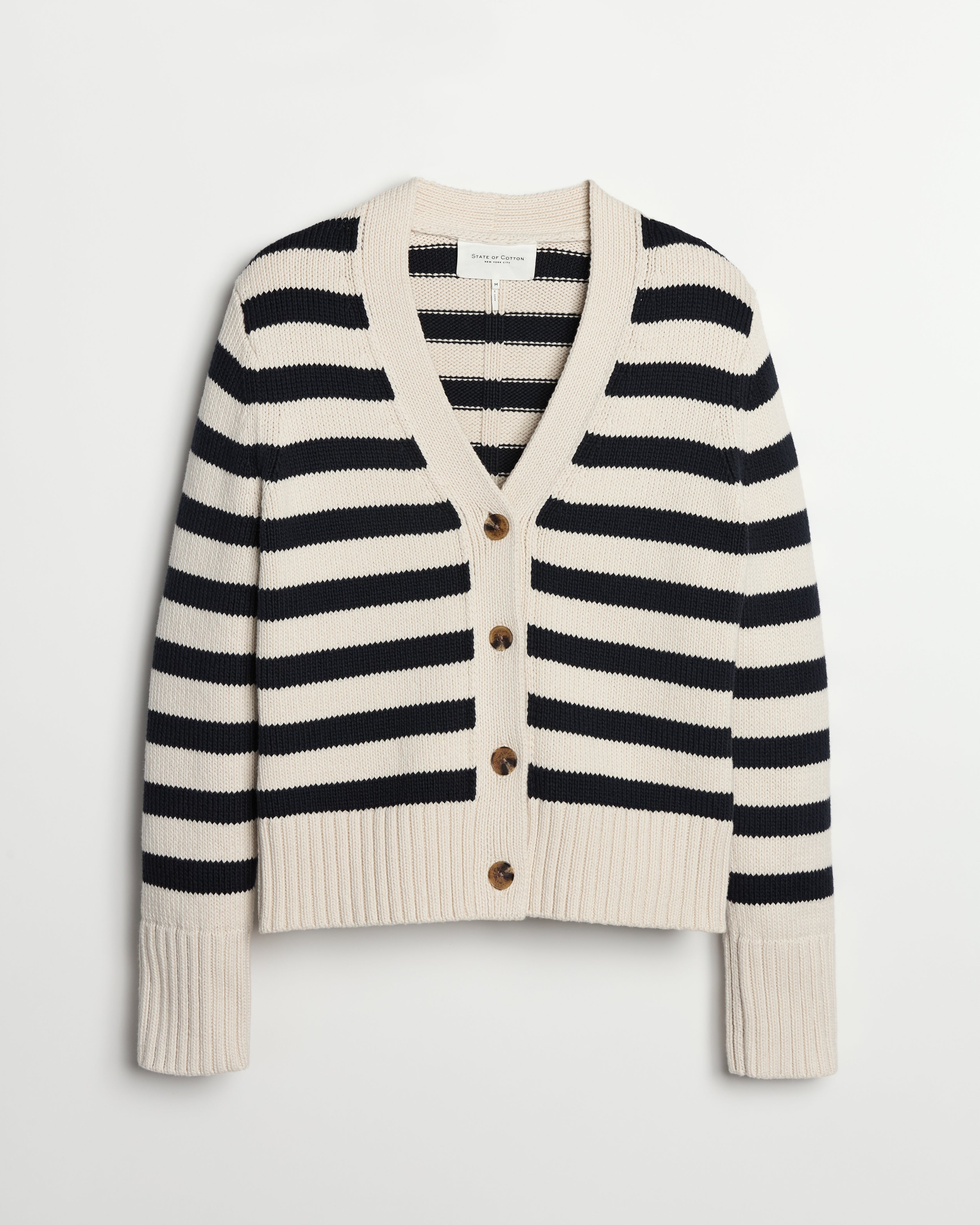 The Peyton Stripe Cotton Cardigan - Ivory/Navy