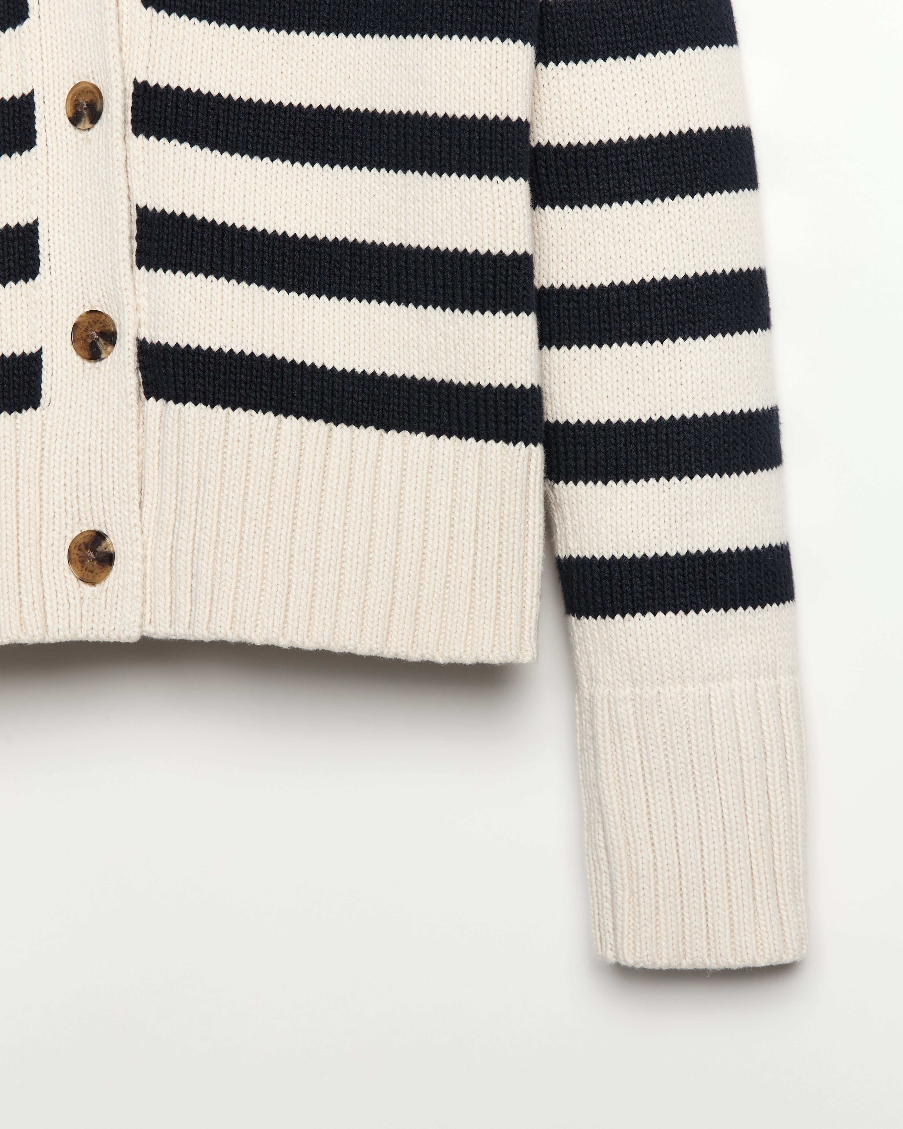 The Peyton Stripe Cotton Cardigan - Ivory/Navy