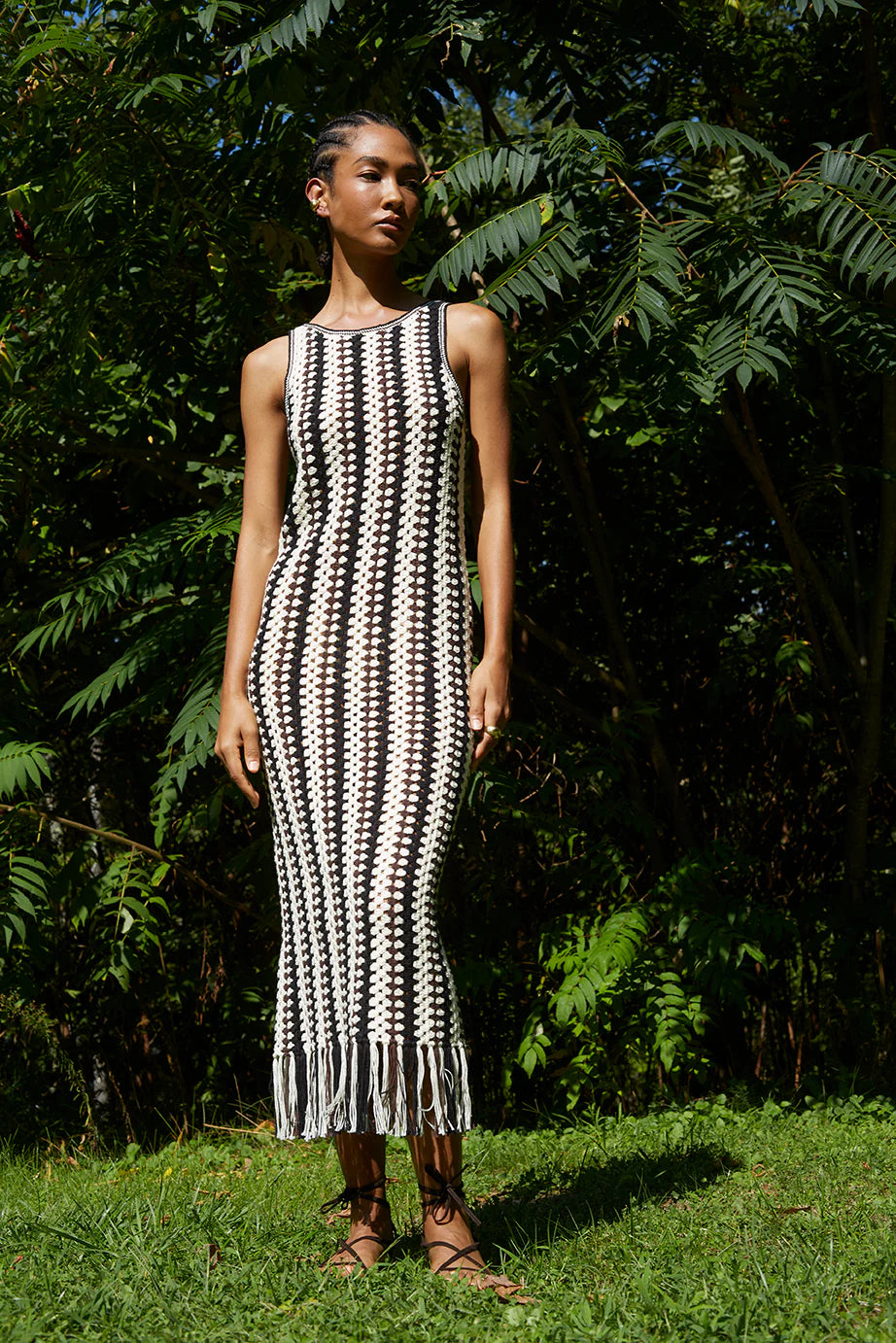 Natalie Crochet Dress - Ivory/Espresso/Black