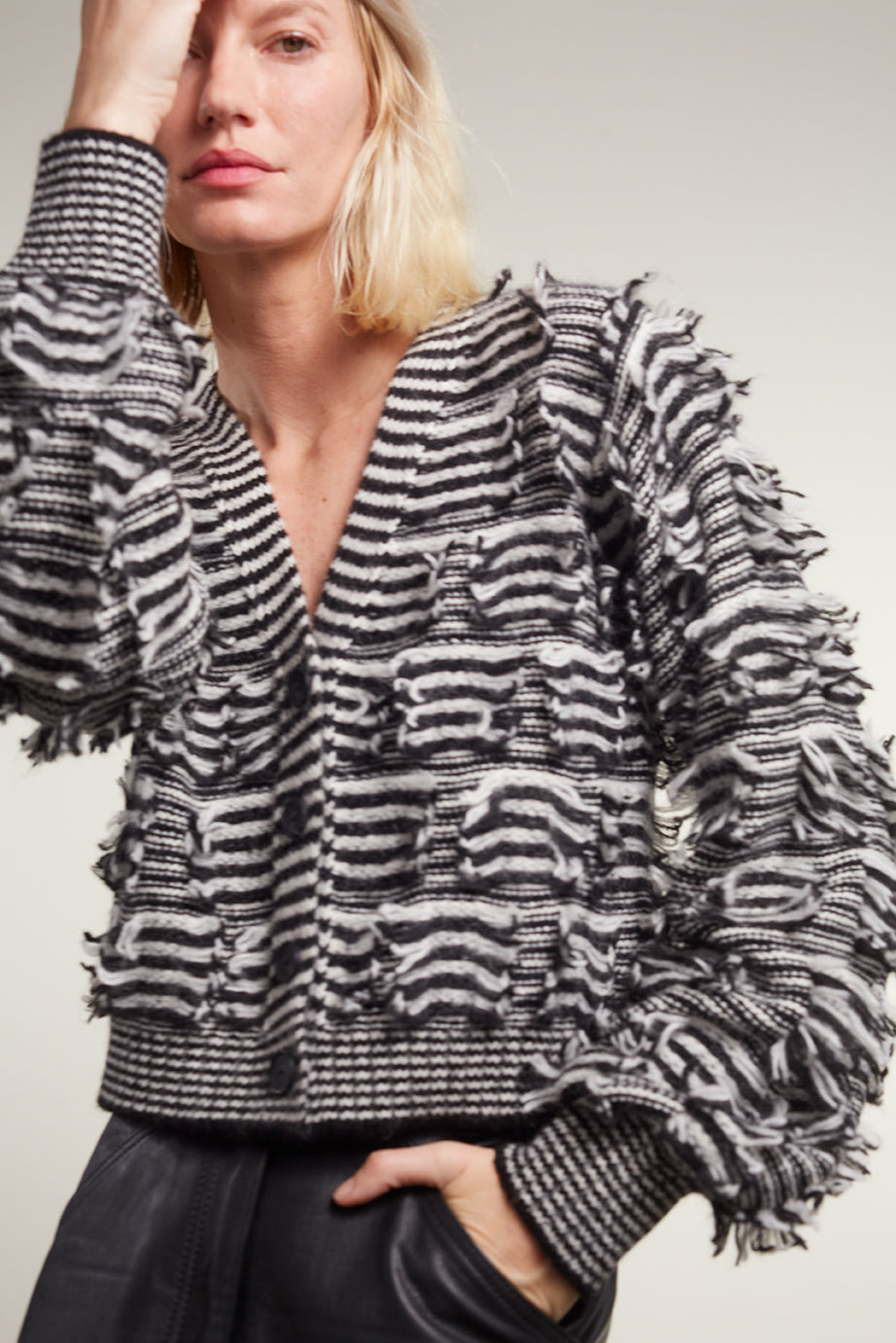 LUELLA STRIPE CARDI | IVORY + BLACK STRIPE