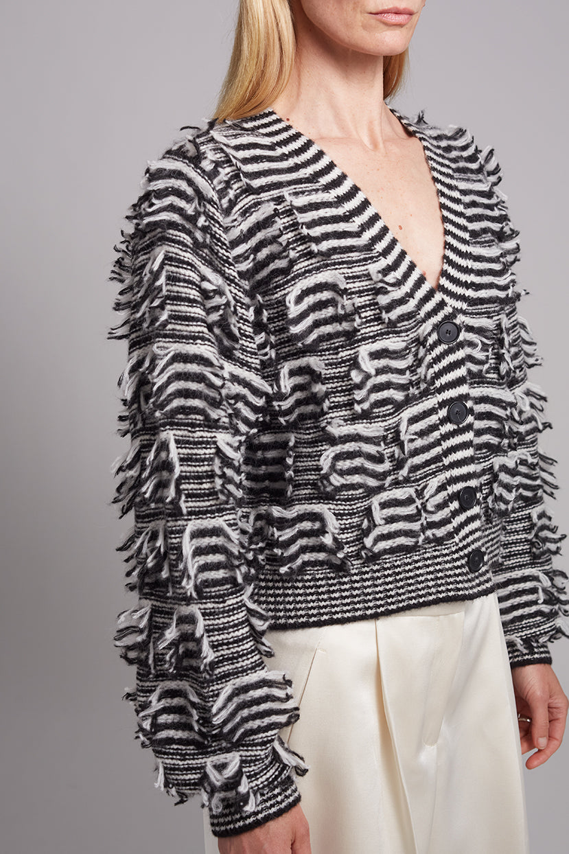 LUELLA STRIPE CARDI | IVORY + BLACK STRIPE