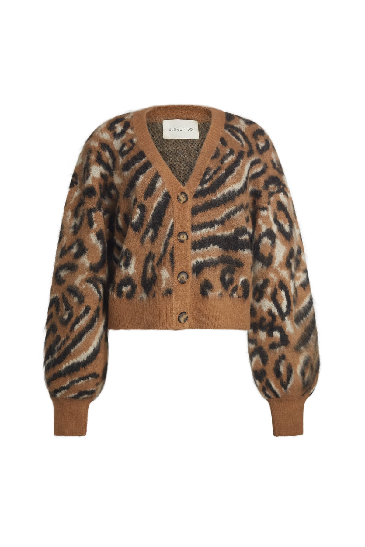 Eleven Six Aviana Cardi in Camel, Black & Ivory