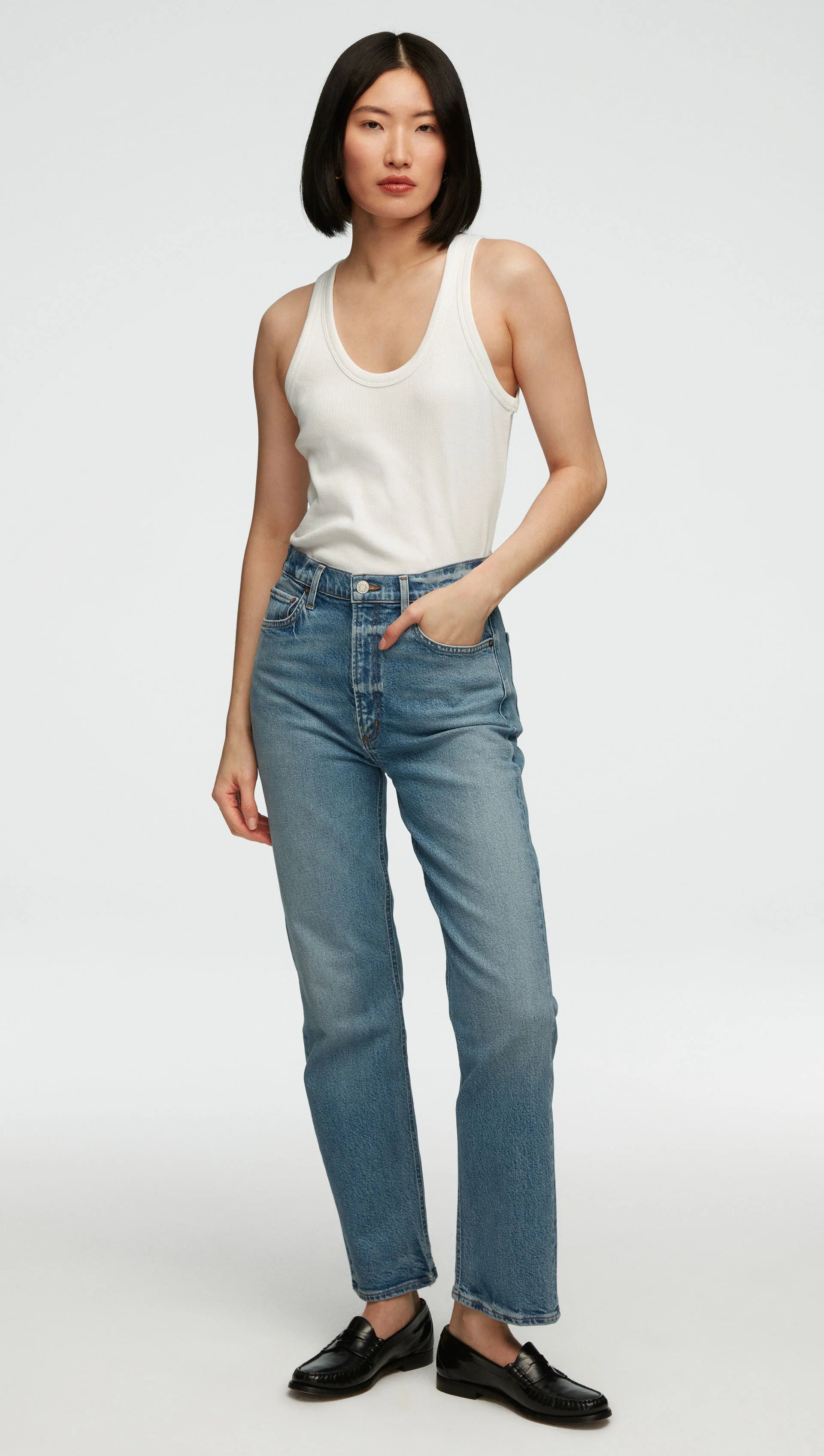 AGOLDE HIGH RISE STOVEPIPE JEANS - MEDIUM BLUE/NEPTUNE