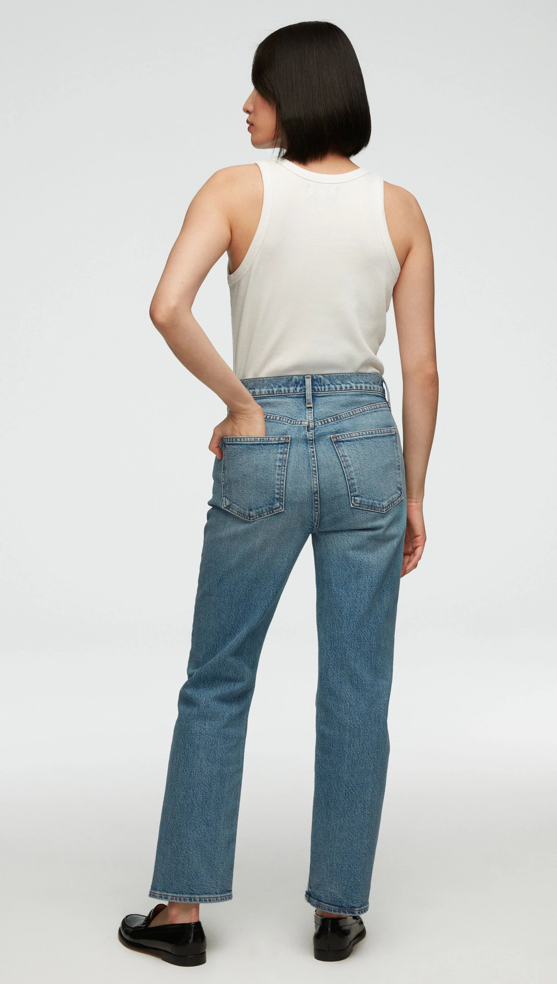 AGOLDE HIGH RISE STOVEPIPE JEANS - MEDIUM BLUE/NEPTUNE