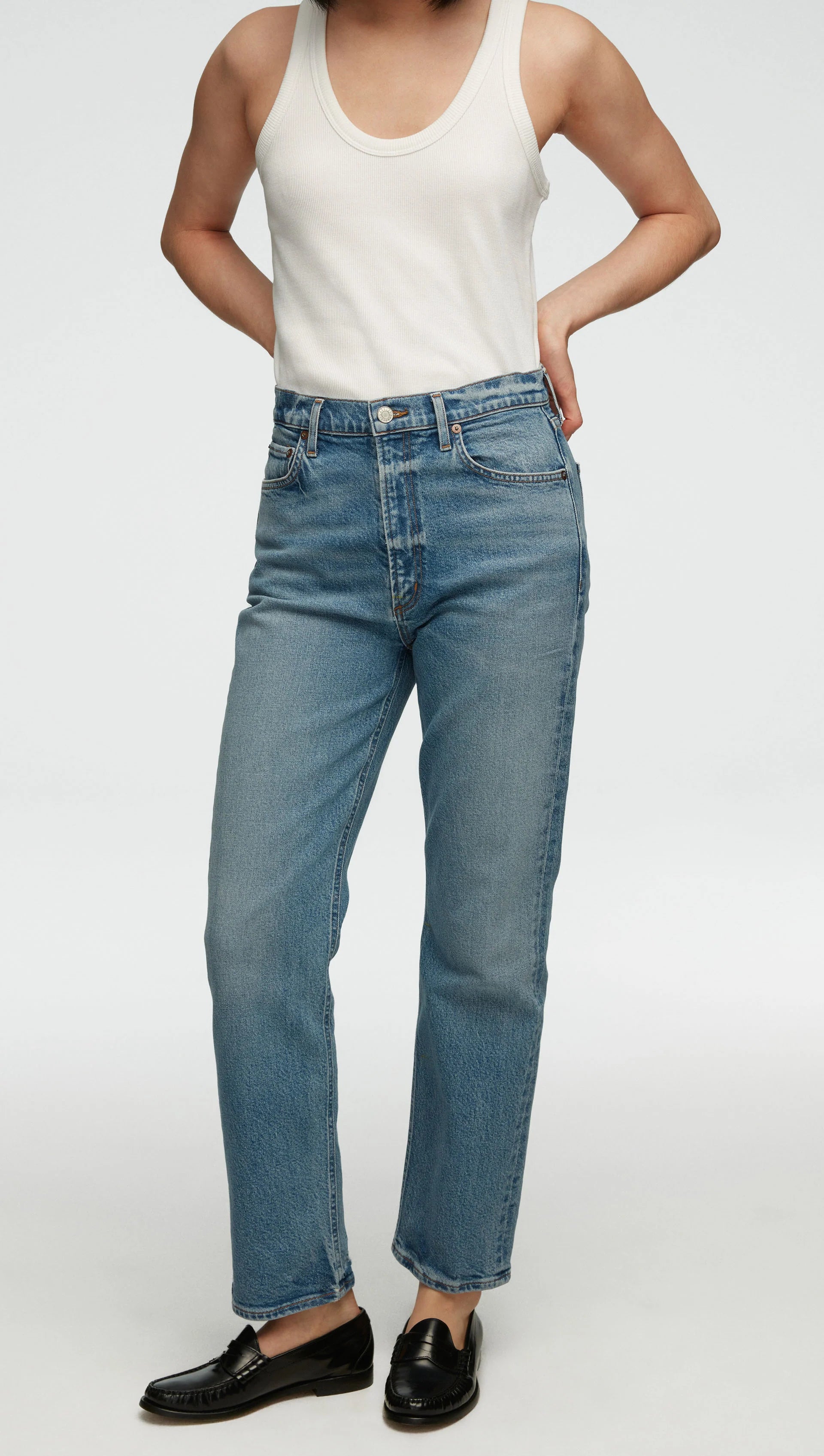 AGOLDE HIGH RISE STOVEPIPE JEANS - MEDIUM BLUE/NEPTUNE