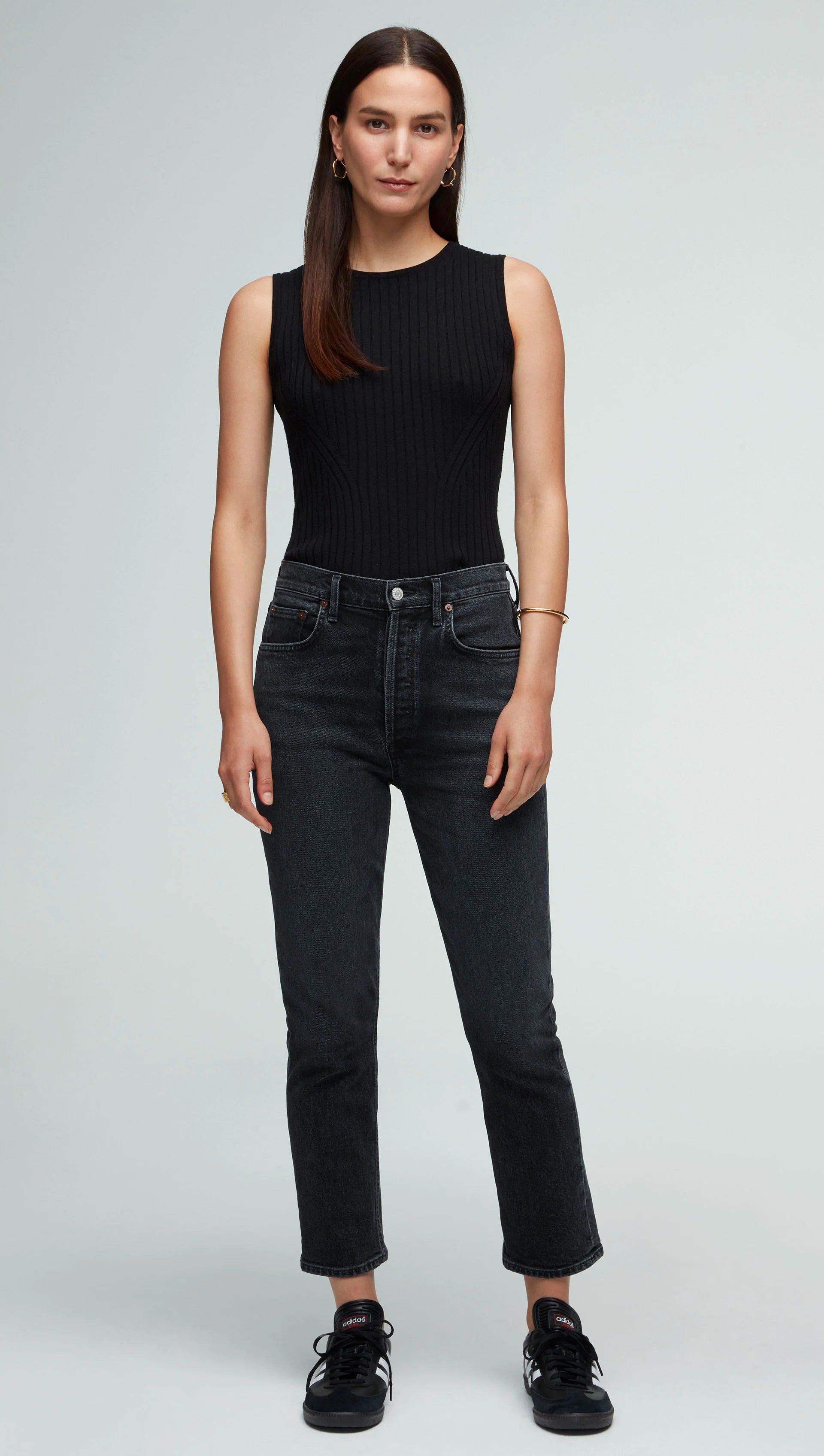 AGOLDE RILEY HIGH RISE STRAIGHT CROP JEANS - FADED BLACK/CALCULATE