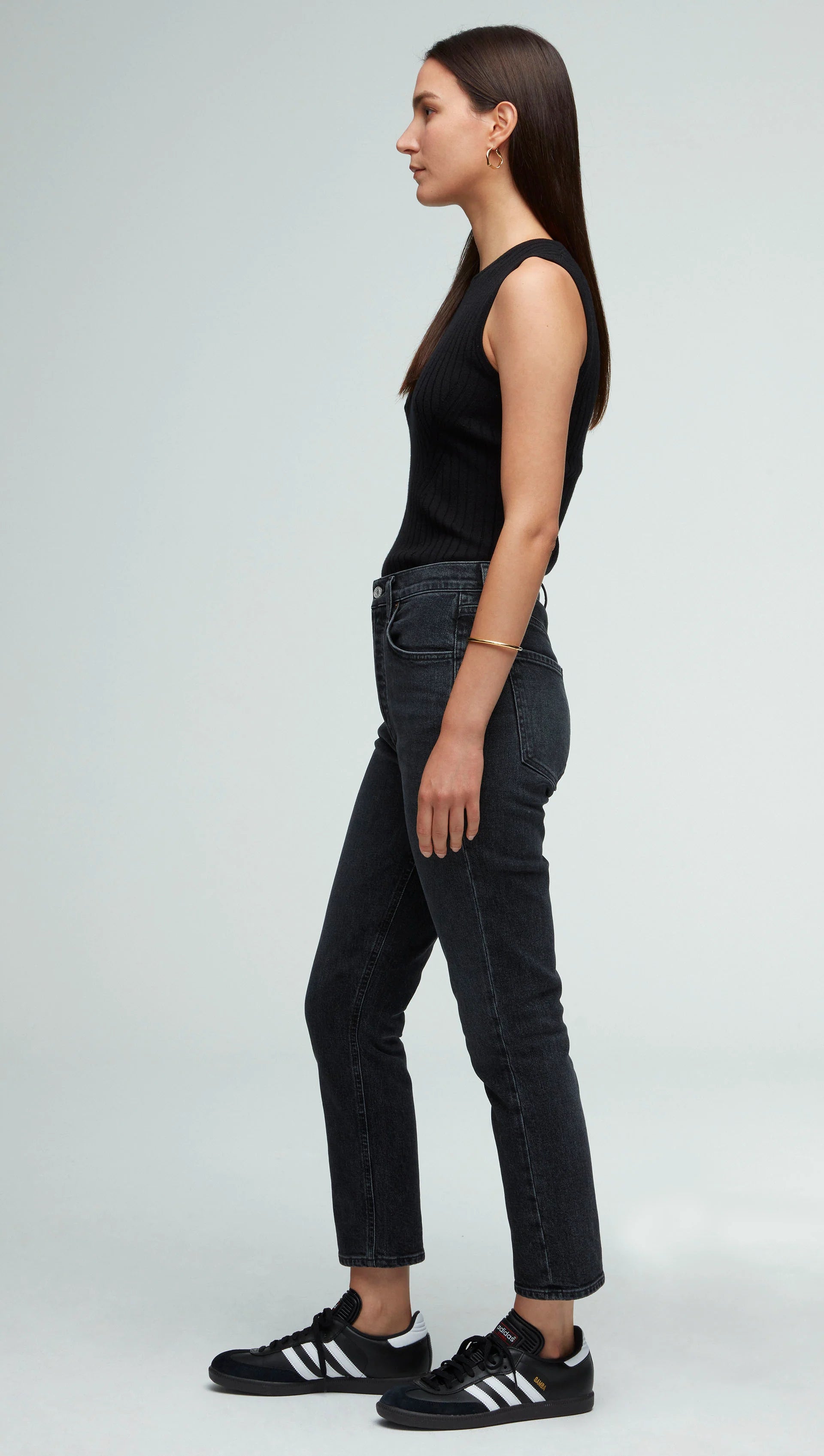 AGOLDE RILEY HIGH RISE STRAIGHT CROP JEANS - FADED BLACK/CALCULATE