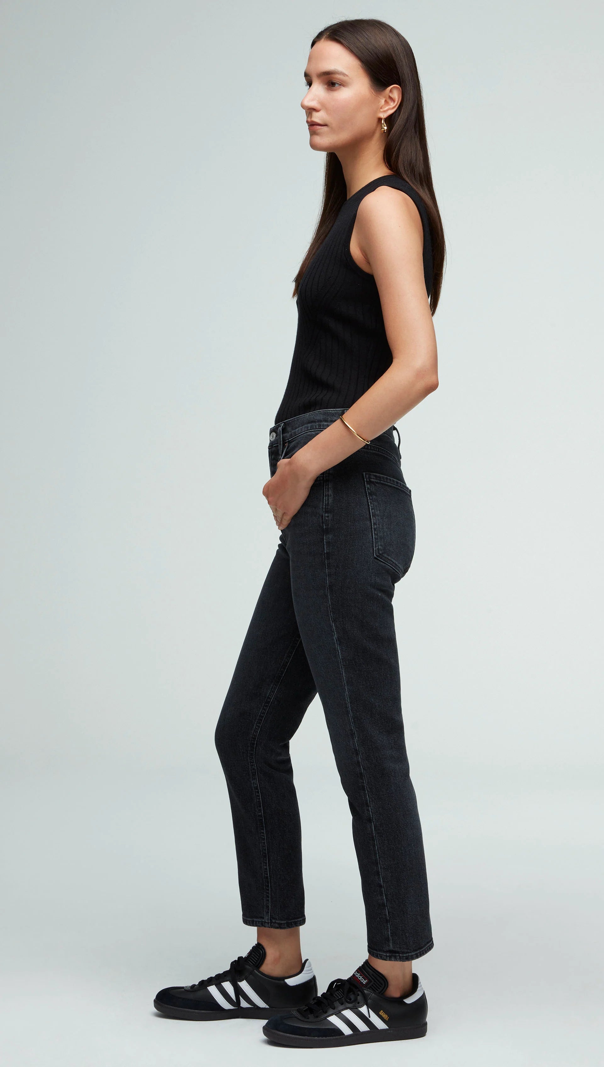 AGOLDE RILEY HIGH RISE STRAIGHT CROP JEANS - FADED BLACK/CALCULATE