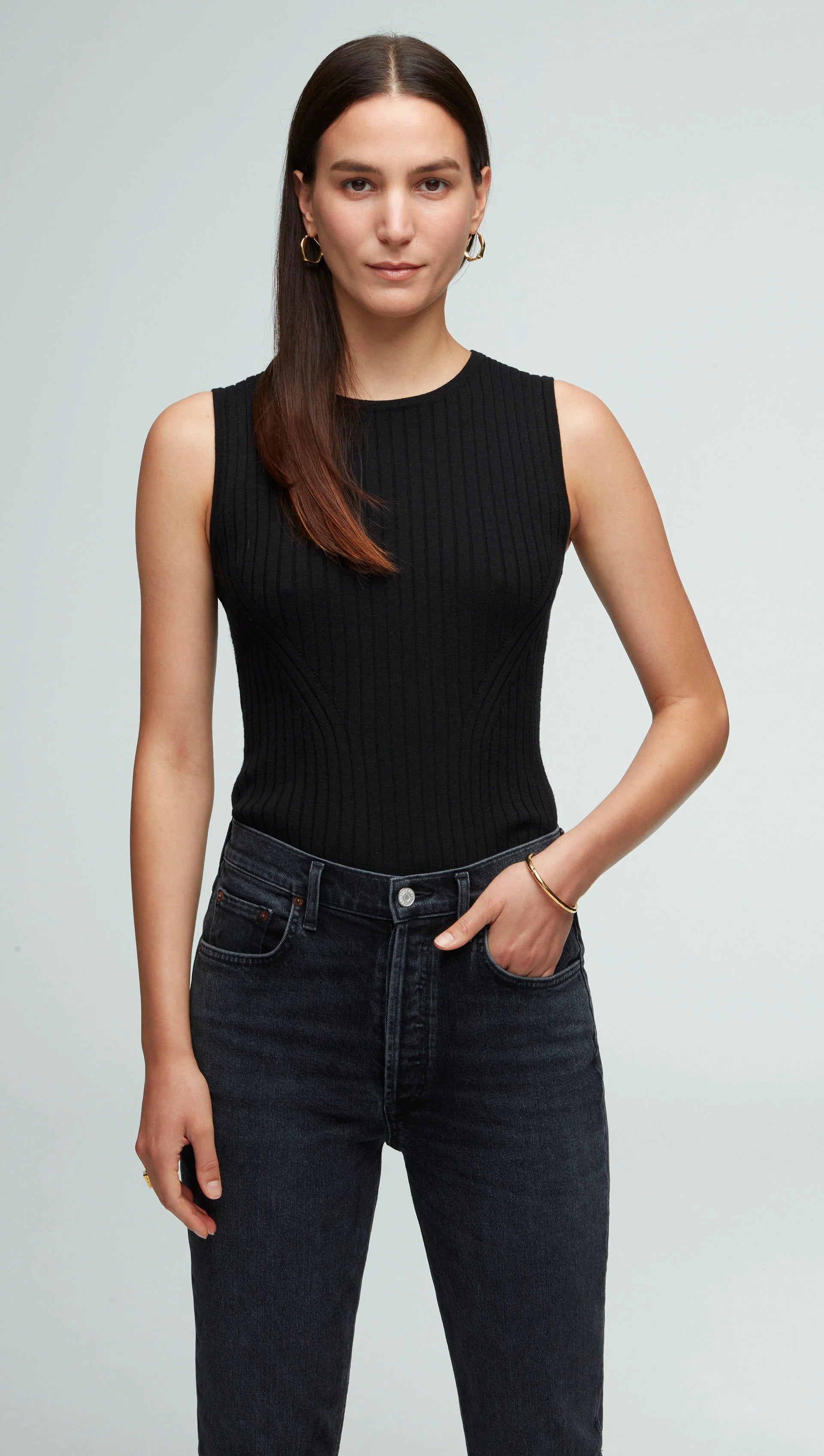 AGOLDE RILEY HIGH RISE STRAIGHT CROP JEANS - FADED BLACK/CALCULATE