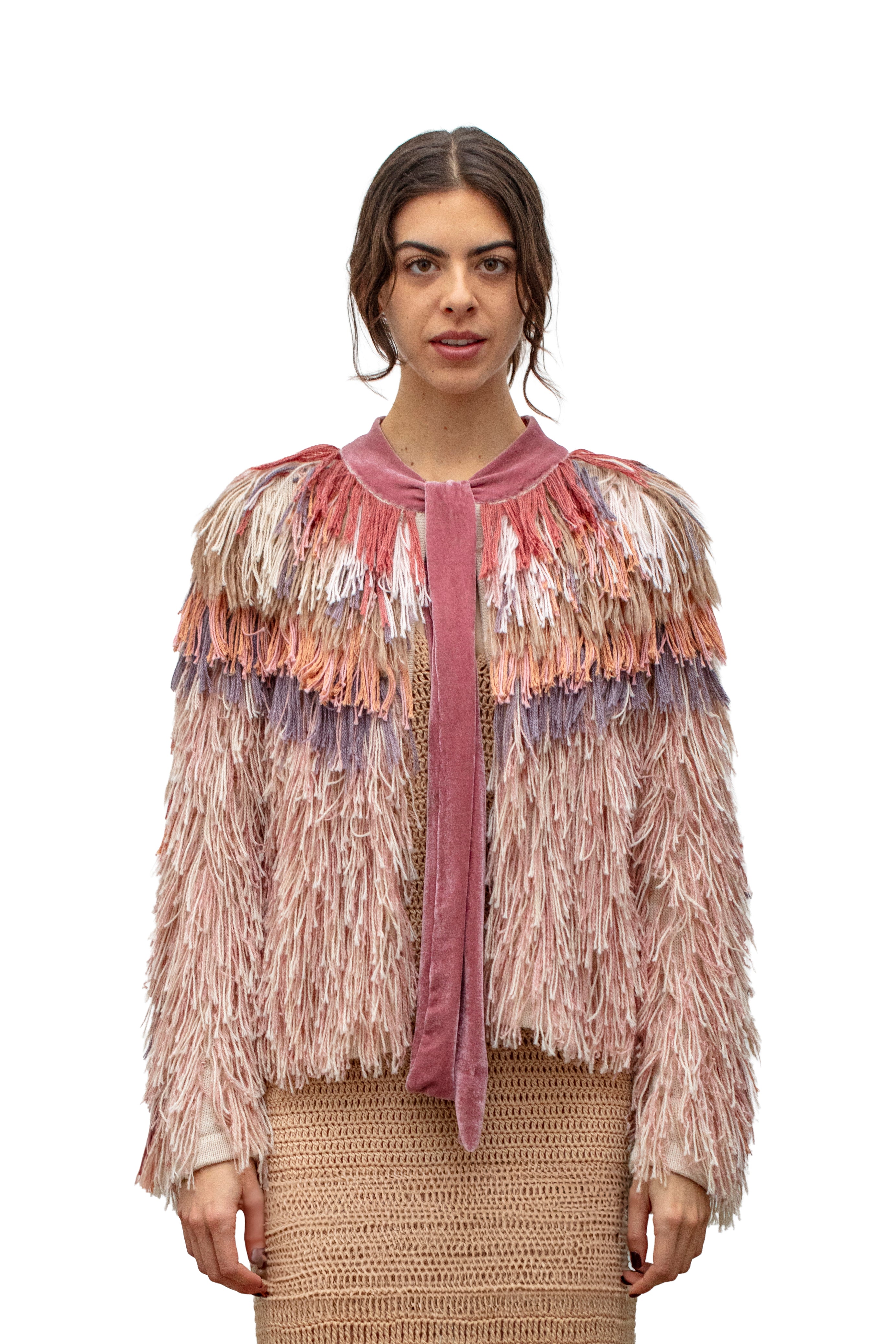 RAINBOW FRINGE JACKET - BLUSH