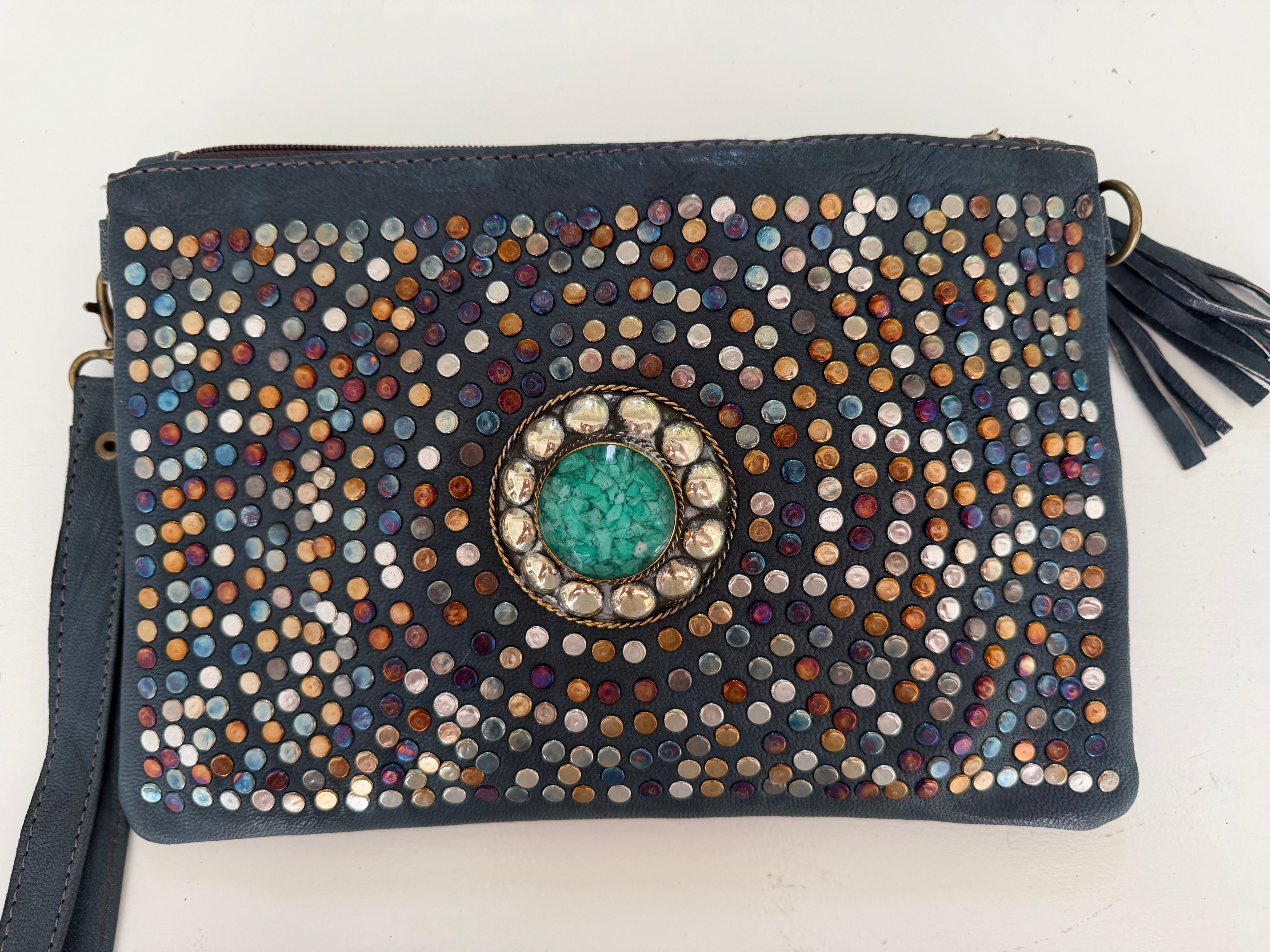 MOROCCAN zip leather clutch with messanger strap