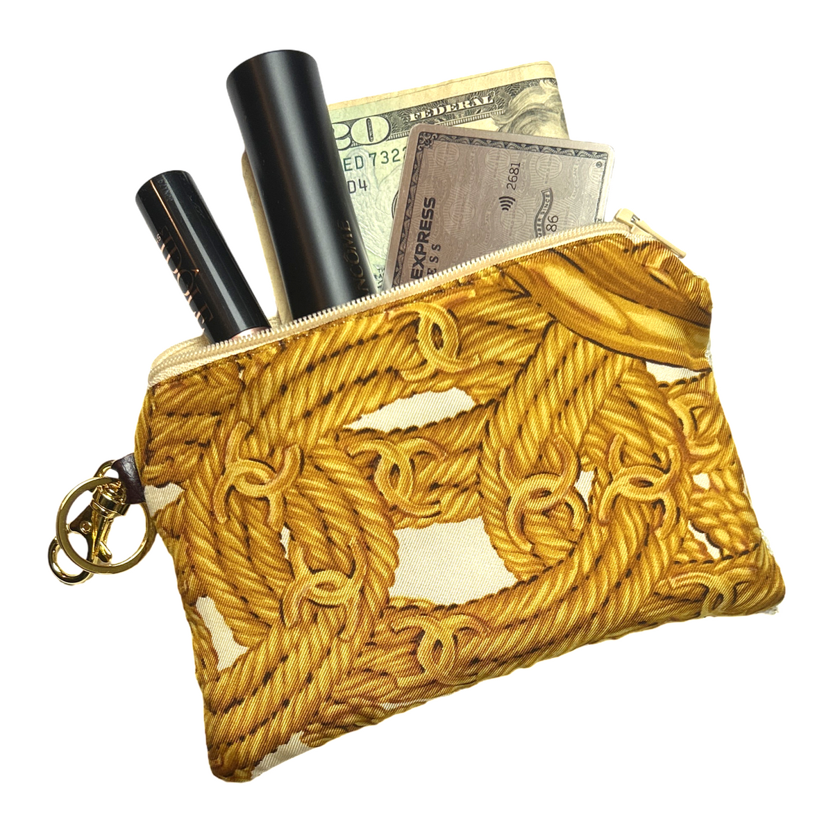 Vintage Chanel CC Logo Ivory Silk Scarf Keychain Bag