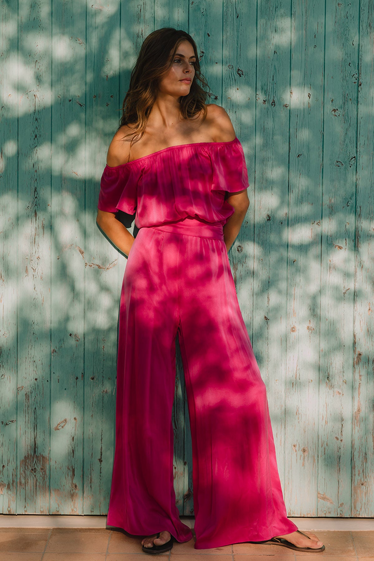 DANI FLAIR SLEEVE SILK JUMPSUIT