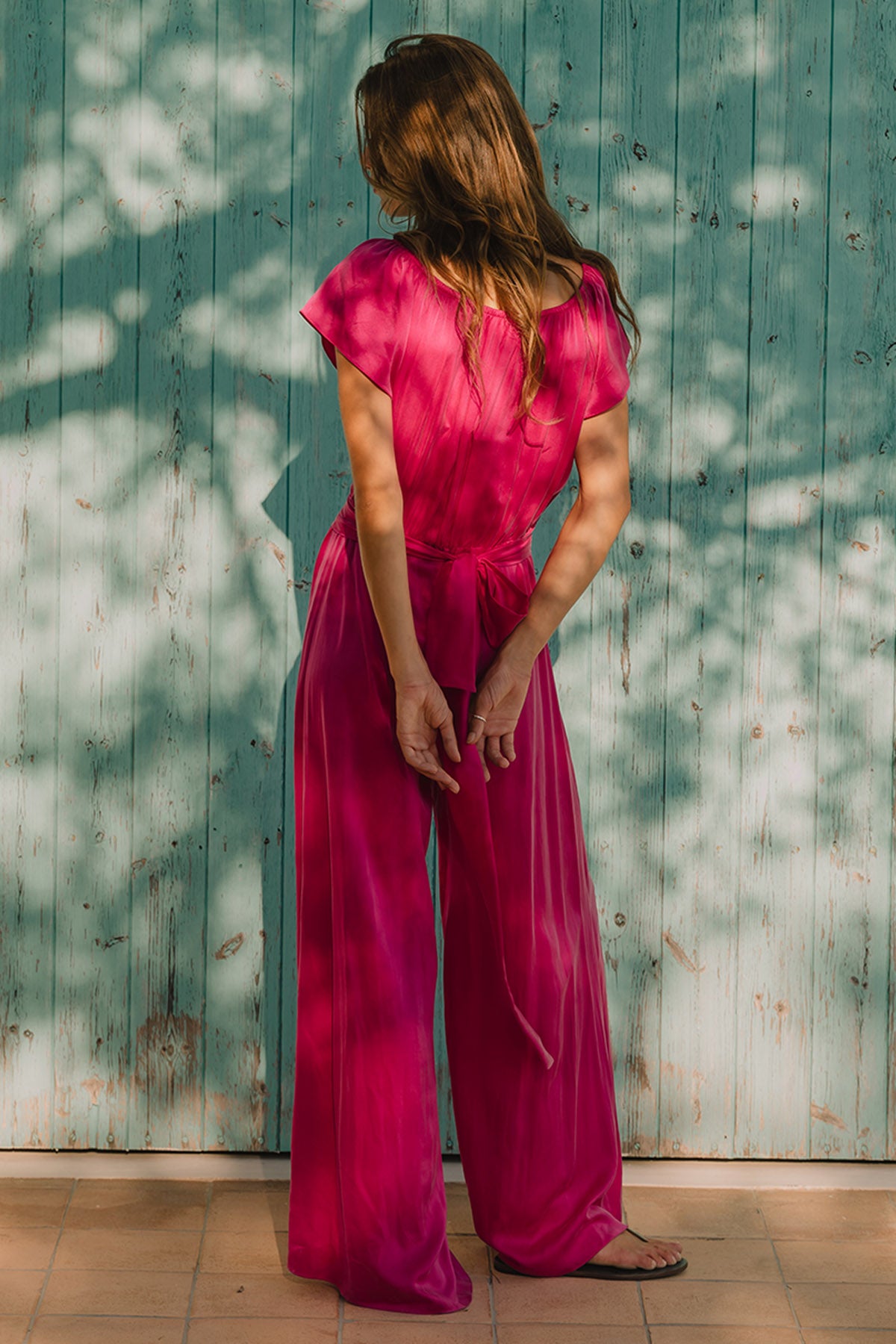 DANI FLAIR SLEEVE SILK JUMPSUIT