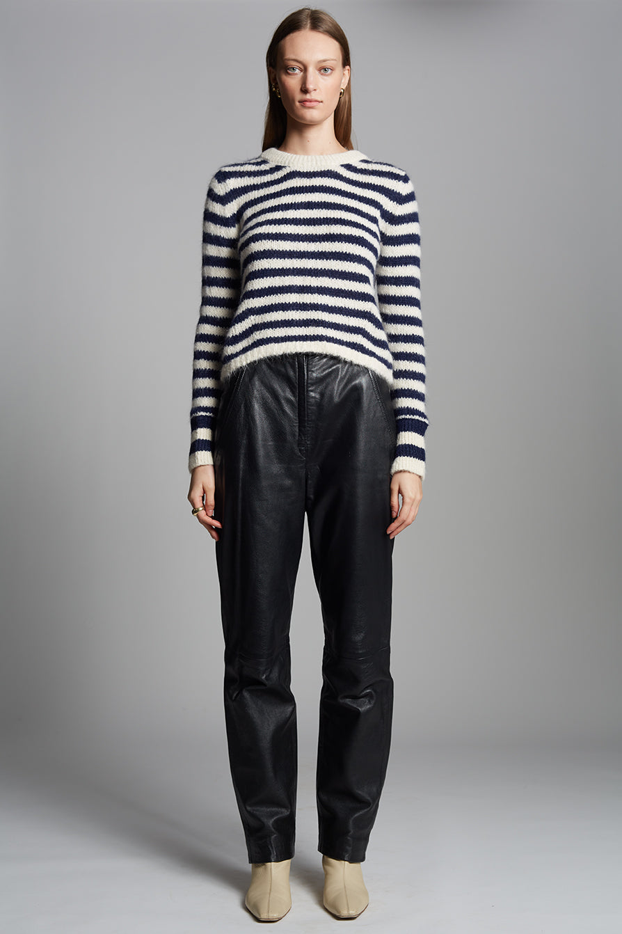 AVA STRIPE SWEATER - IVORY + NAVY
