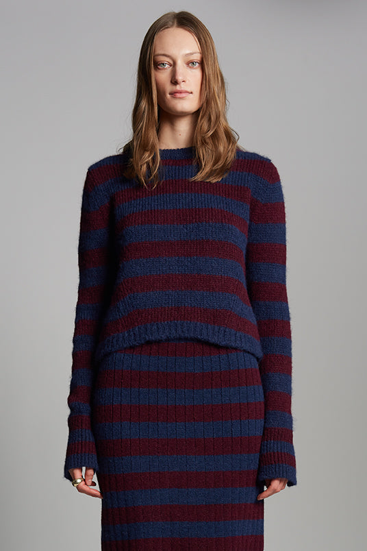 AVA STRIPE SWEATER - NAVY + MERLOT
