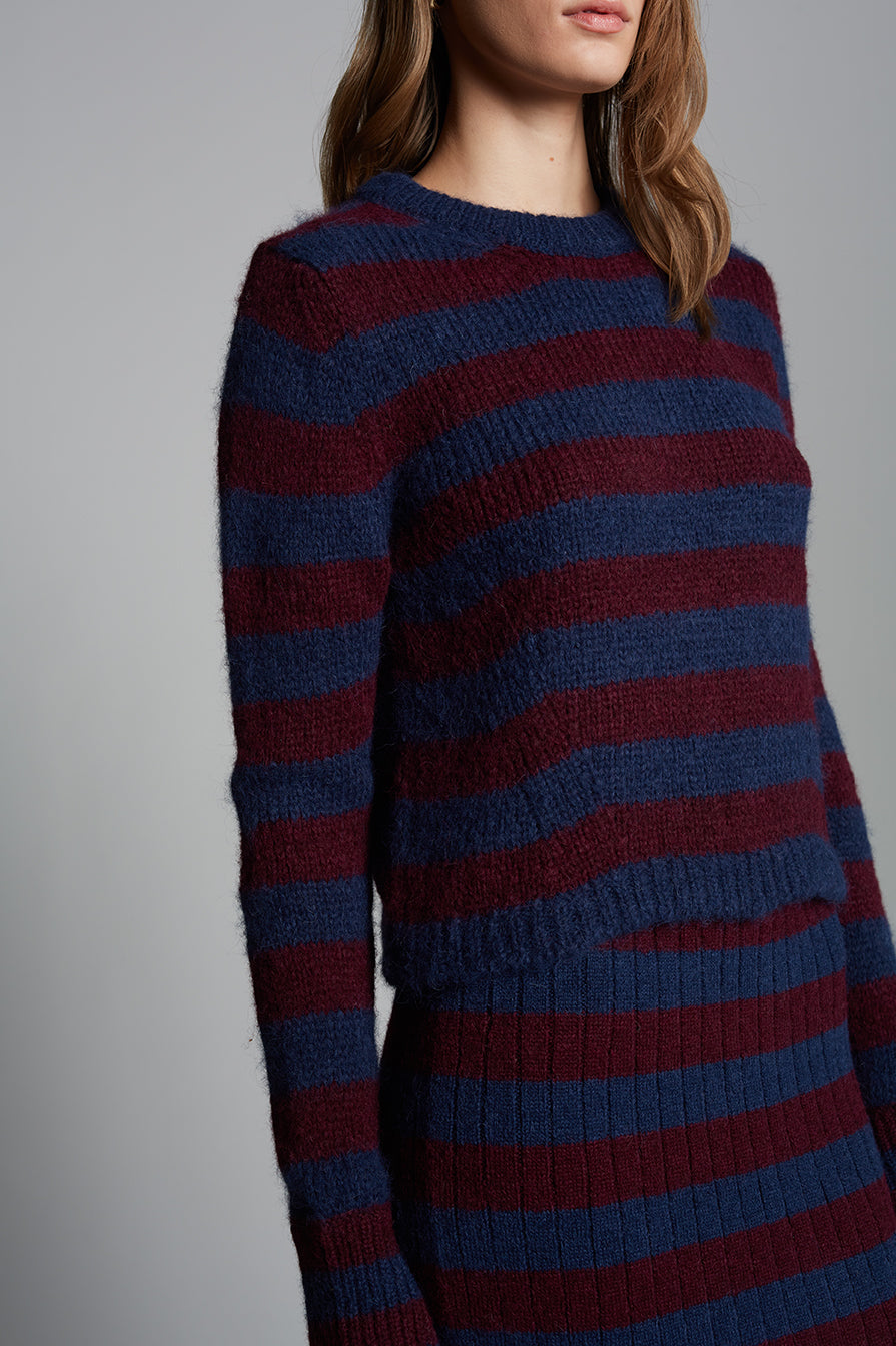 AVA STRIPE SWEATER - NAVY + MERLOT