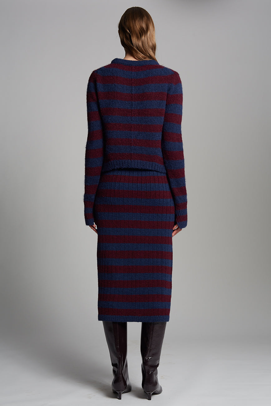 AVA STRIPE SWEATER - NAVY + MERLOT