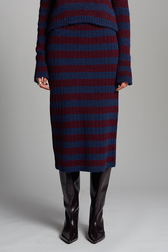 PIA STRIPE TUBE SKIRT - NAVY + MERLOT