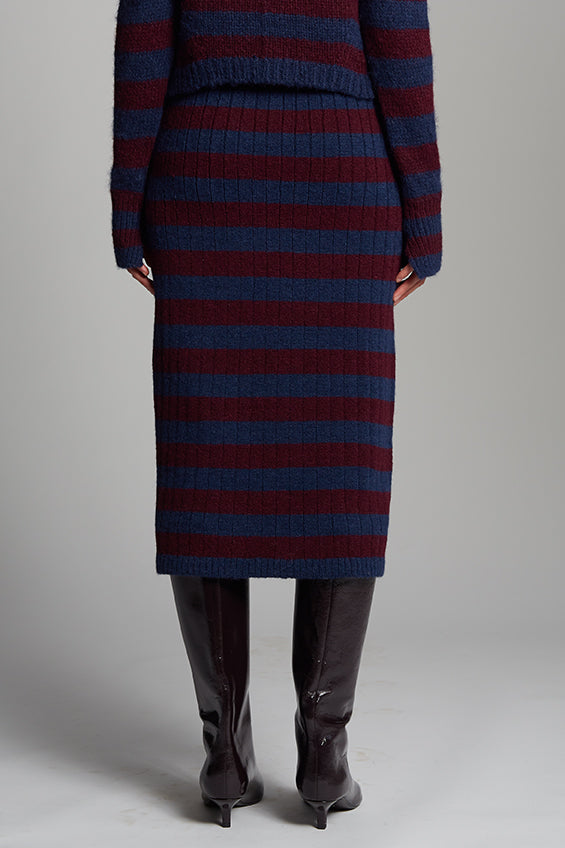 PIA STRIPE TUBE SKIRT - NAVY + MERLOT
