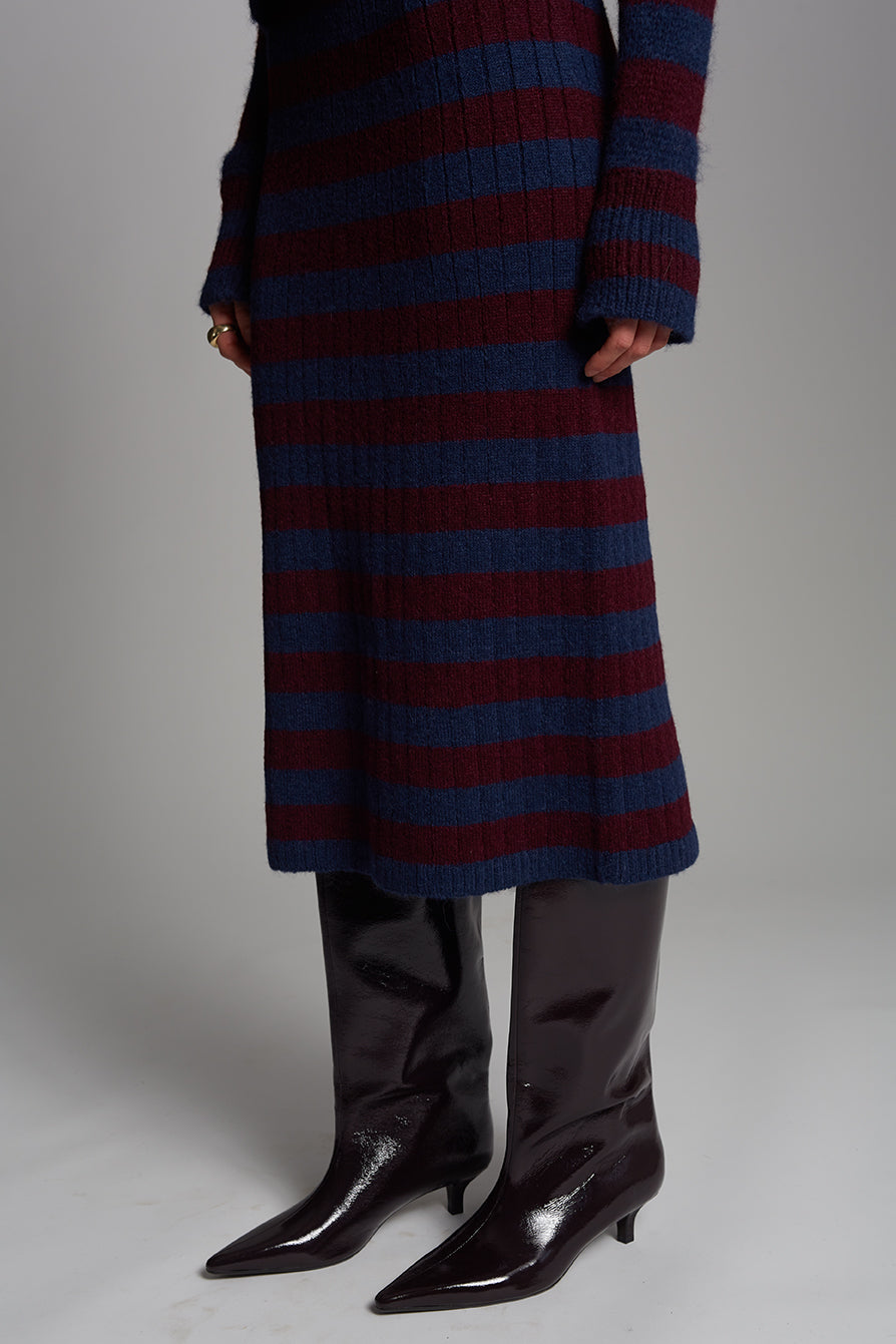 PIA STRIPE TUBE SKIRT - NAVY + MERLOT