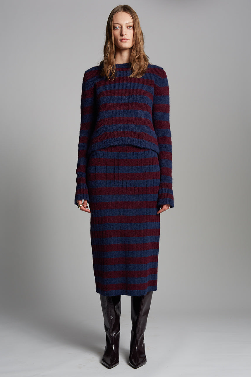 PIA STRIPE TUBE SKIRT - NAVY + MERLOT