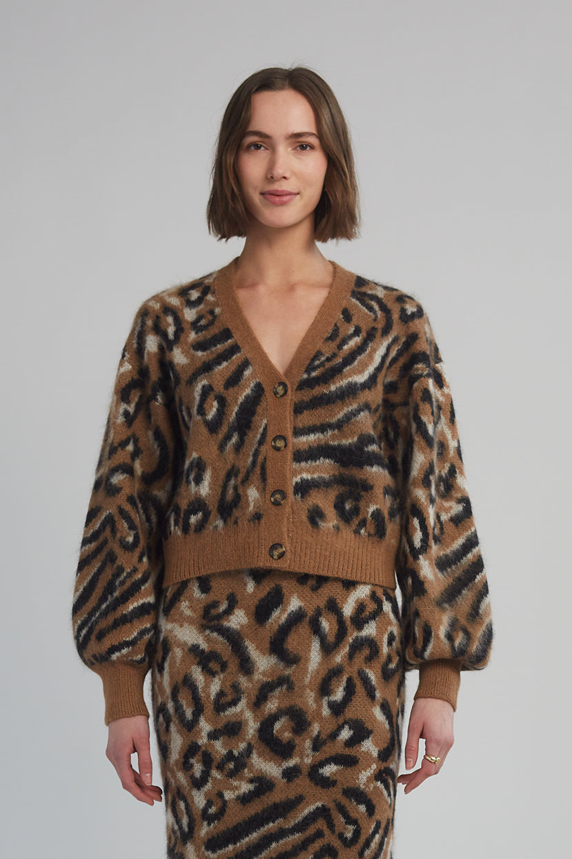 Eleven Six Aviana Cardi in Camel, Black & Ivory