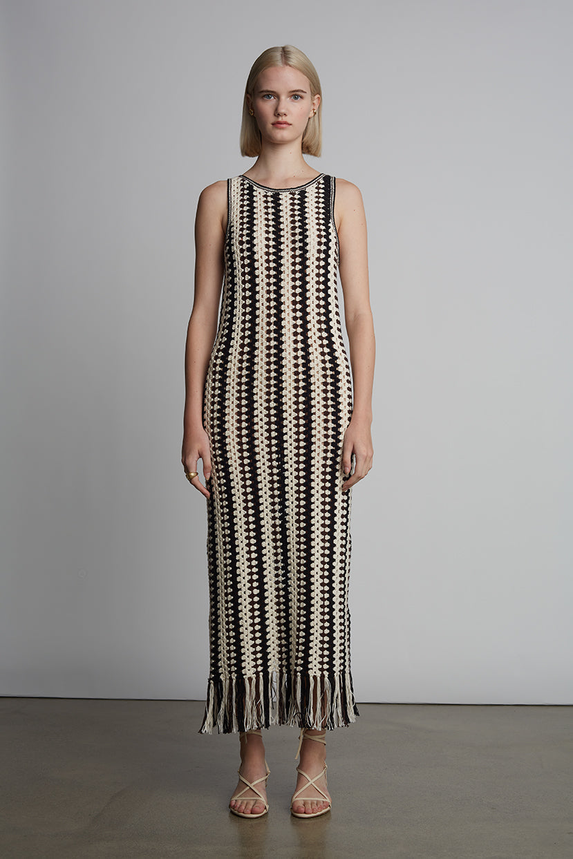 Natalie Crochet Dress - Ivory/Espresso/Black