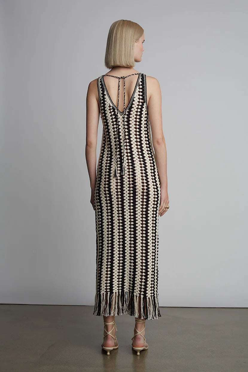 Natalie Crochet Dress - Ivory/Espresso/Black