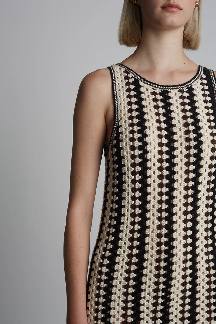 Natalie Crochet Dress - Ivory/Espresso/Black