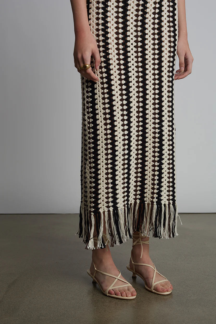 Natalie Crochet Dress - Ivory/Espresso/Black