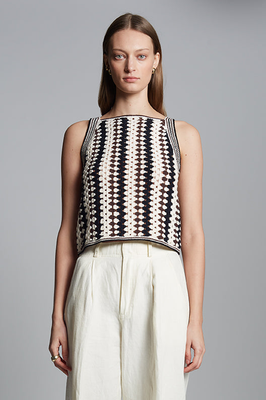 Kerry Crochet Top - Ivory/Espresso/Black