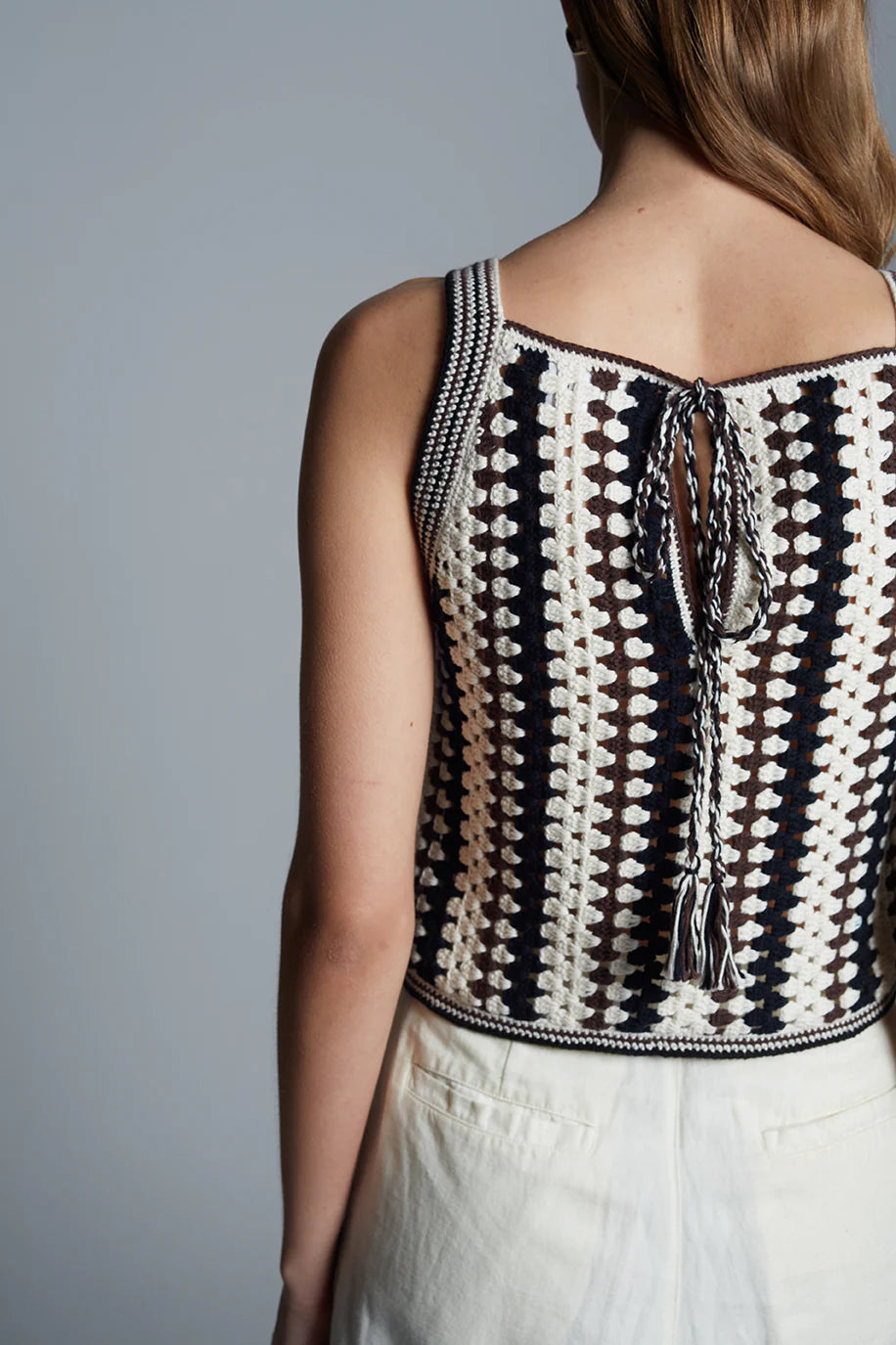 Kerry Crochet Top - Ivory/Espresso/Black