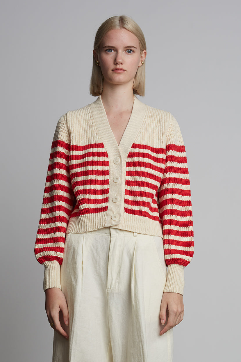 Isla Striped Cardi - Ivory & Rosso Stripe
