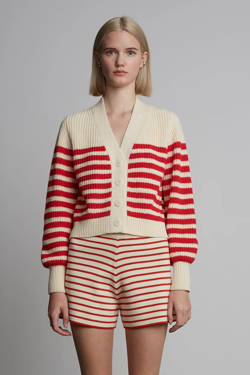 Isla Striped Cardi - Ivory & Rosso Stripe