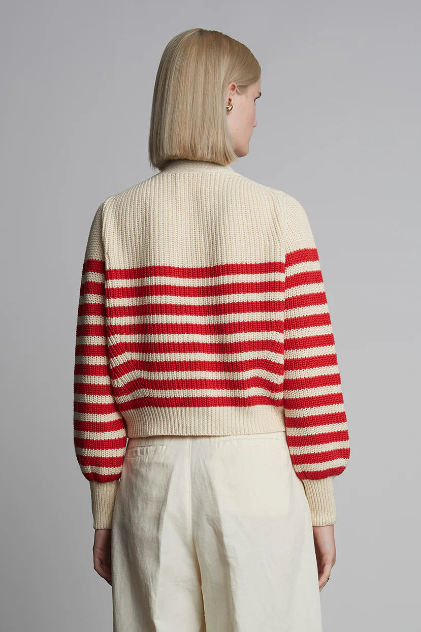 Isla Striped Cardi - Ivory & Rosso Stripe
