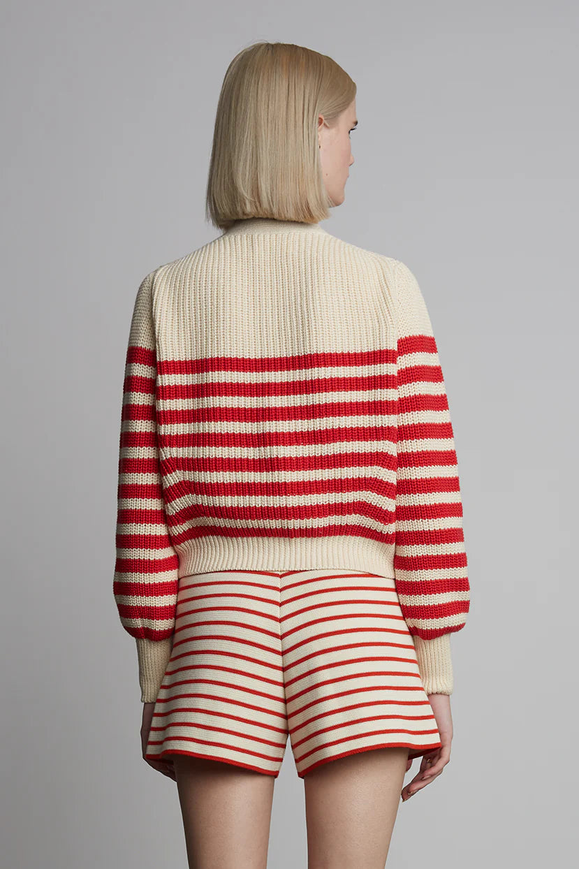 Isla Striped Cardi - Ivory & Rosso Stripe