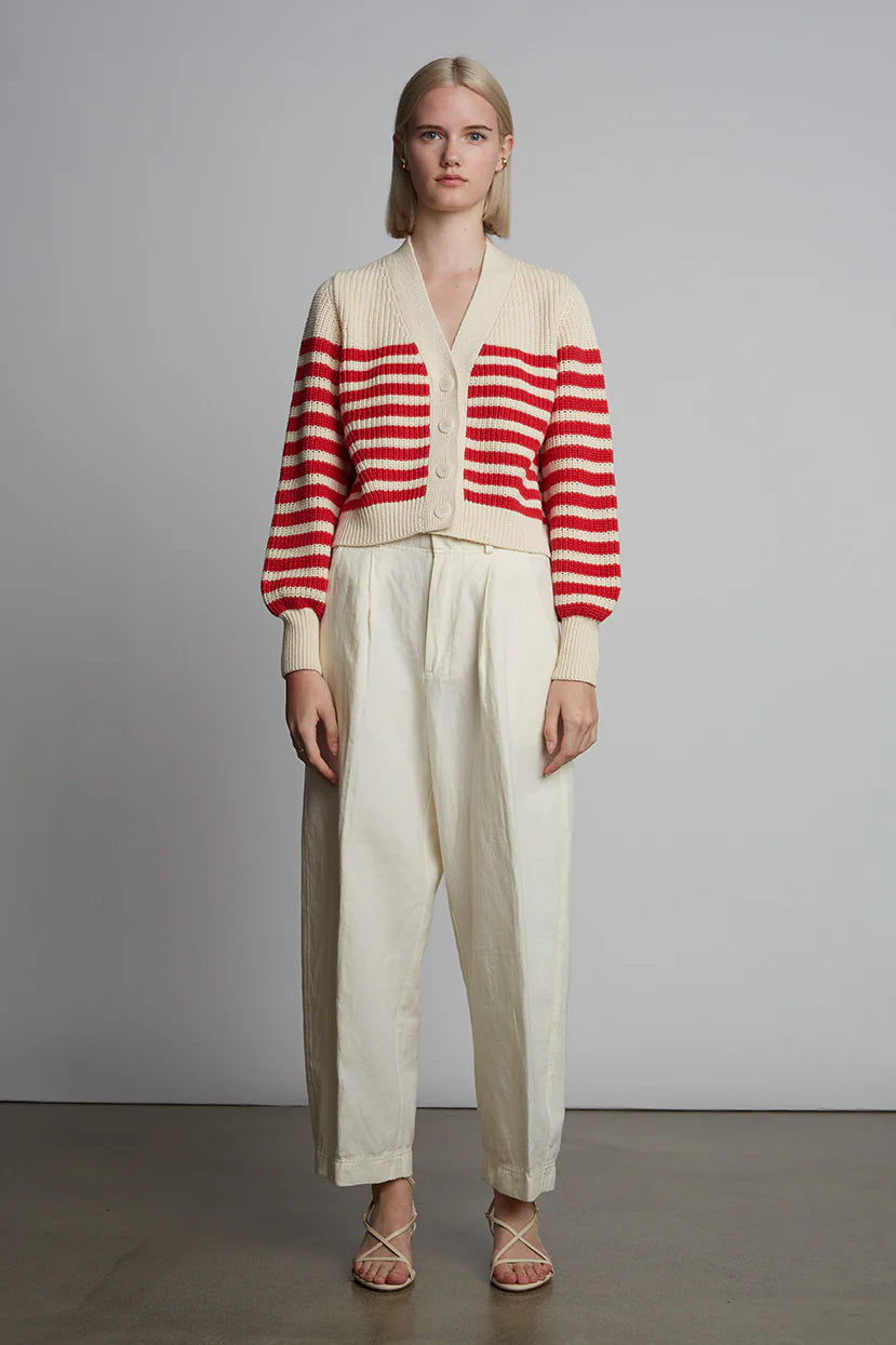 Isla Striped Cardi - Ivory & Rosso Stripe