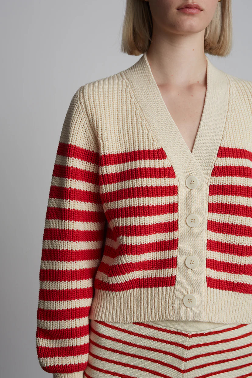 Isla Striped Cardi - Ivory & Rosso Stripe