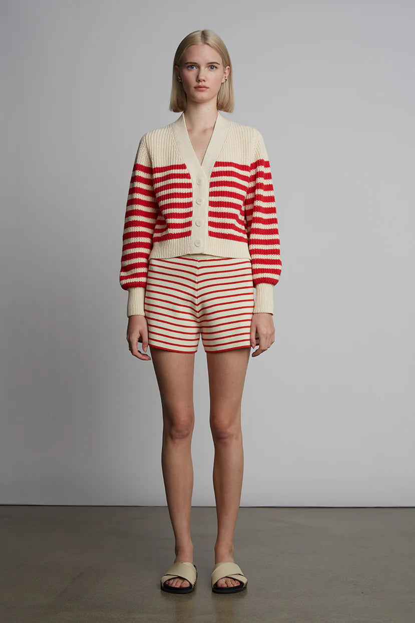 Isla Striped Cardi - Ivory & Rosso Stripe
