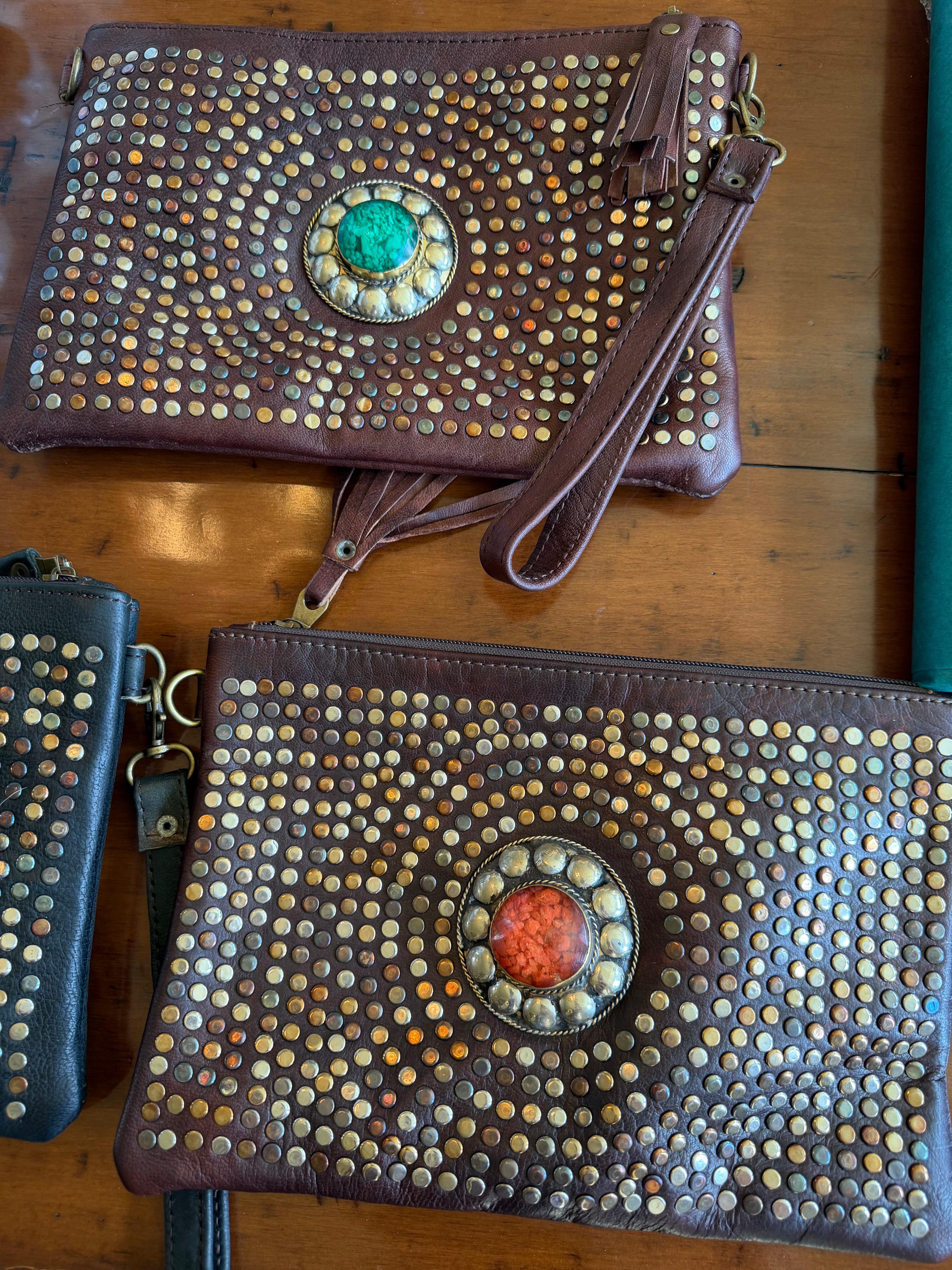 MOROCCAN zip leather clutch with messanger strap