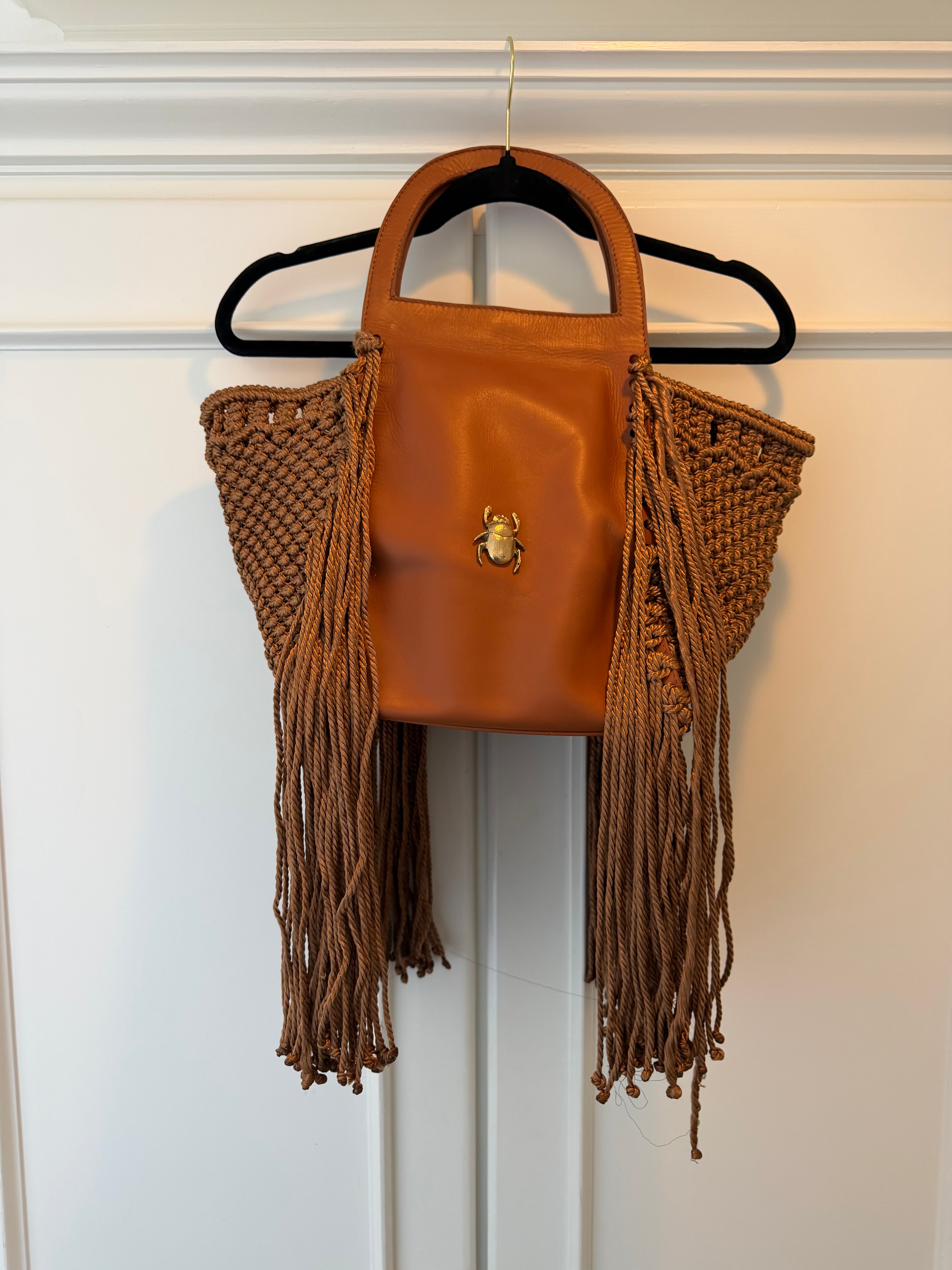 Moroccan Fez Leather Handbag with fringe- Tan
