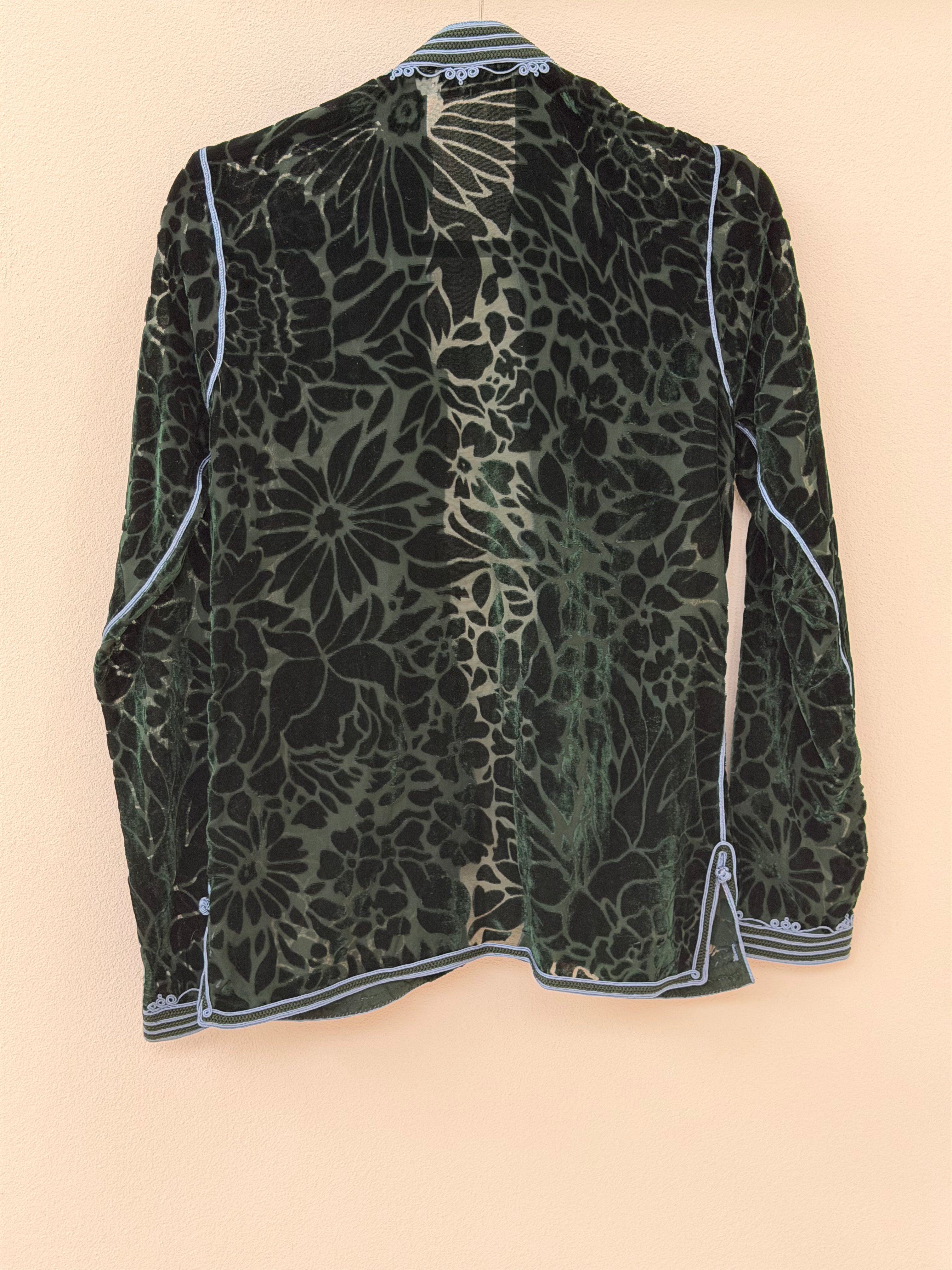 Lightweight cutout velvet green jacket w embroidery