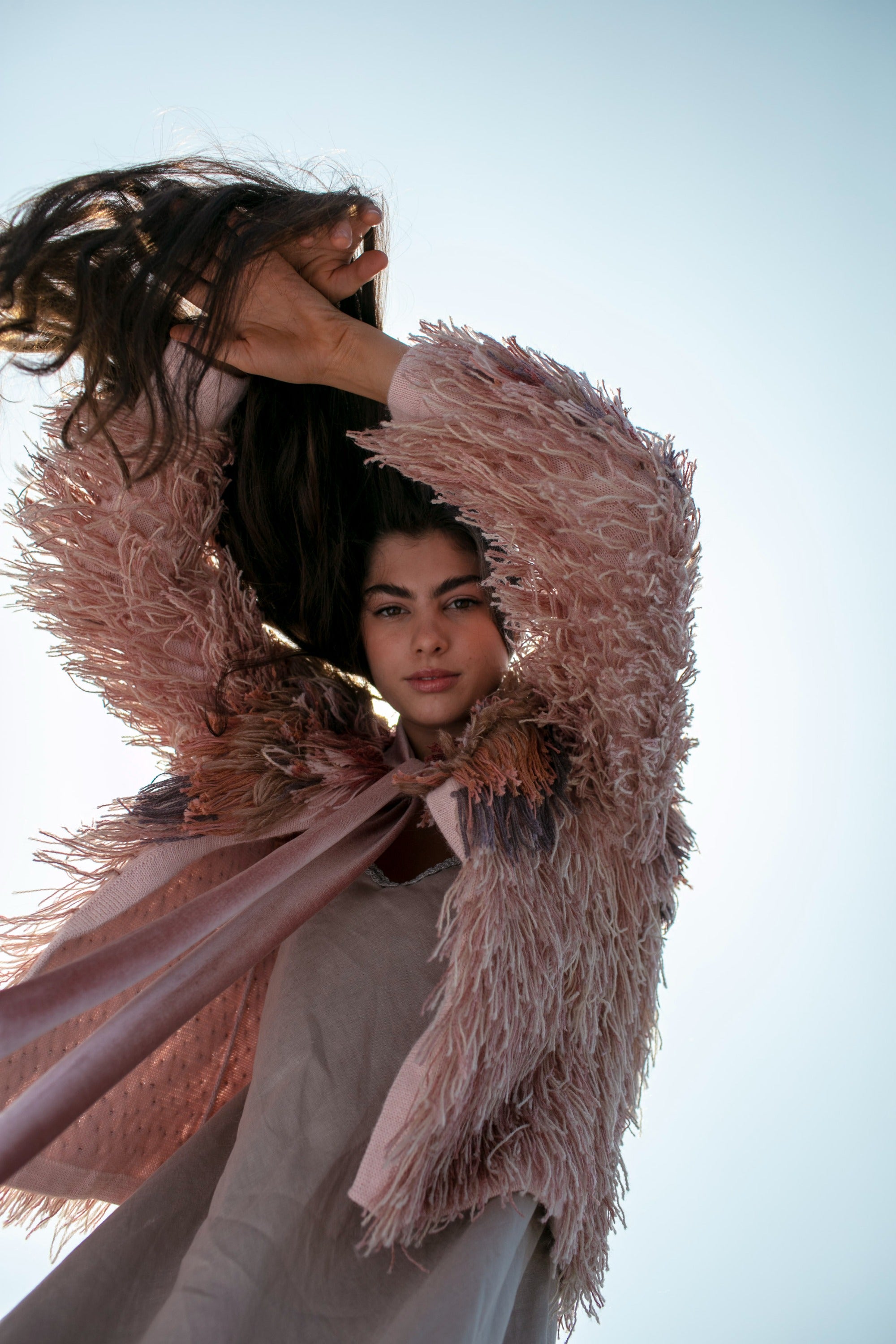 RAINBOW FRINGE JACKET - BLUSH