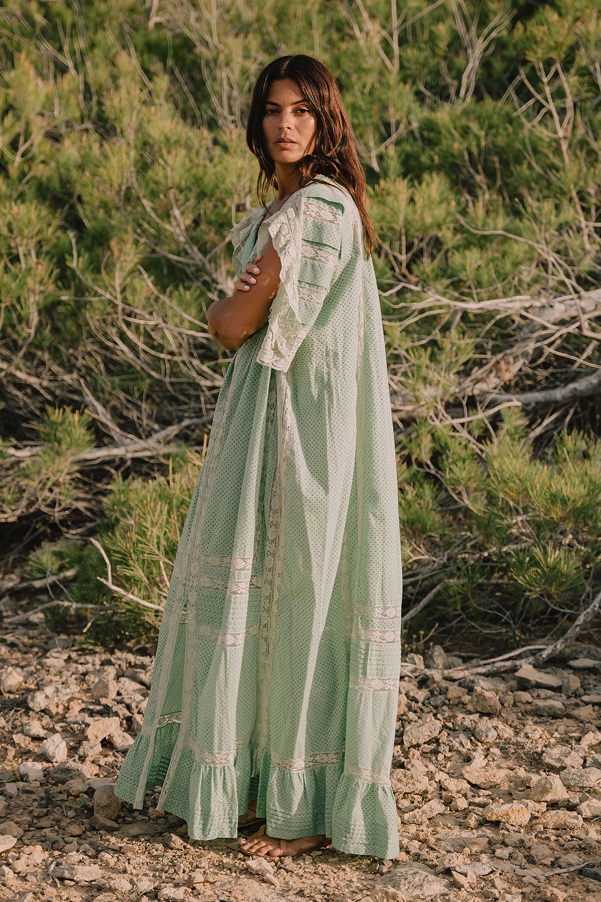 SAN TROPEZ FULL SKIRT MAXI DRESS I GREEN
