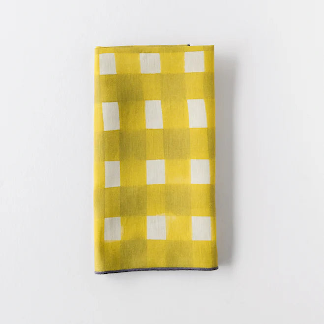 Yellow Cross Hatch Napkins with Lavender Trim - Set of 4