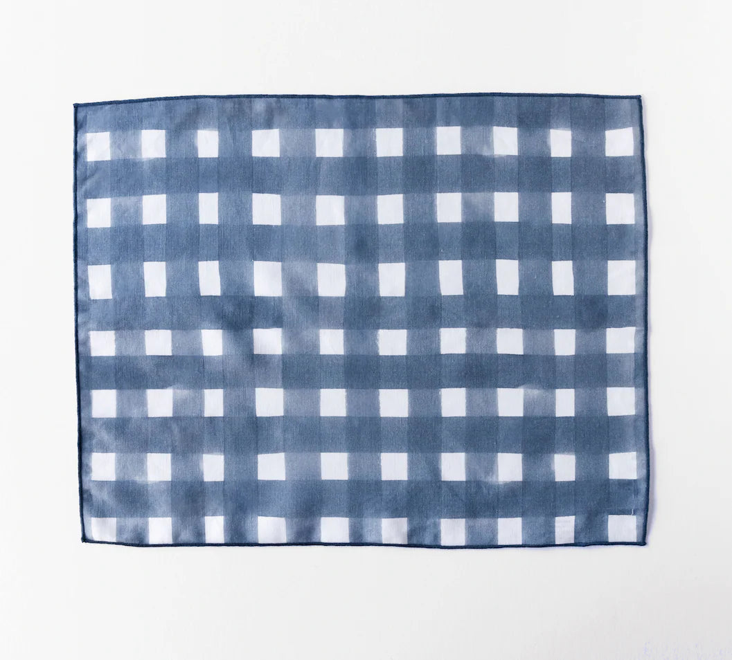 Blue Cross Hatch Placemats with Lavender Trim - Set of 4