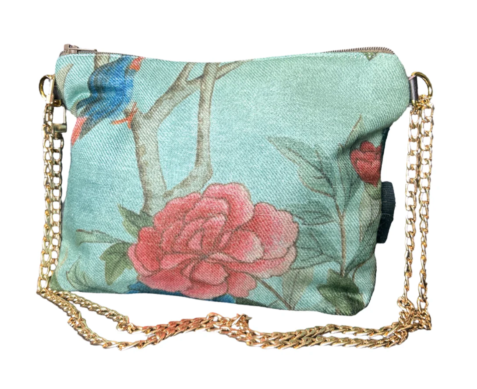 VINTAGE GUCCI CHINOISERIE VERTE SILK SCARF CROSSBODY BAG