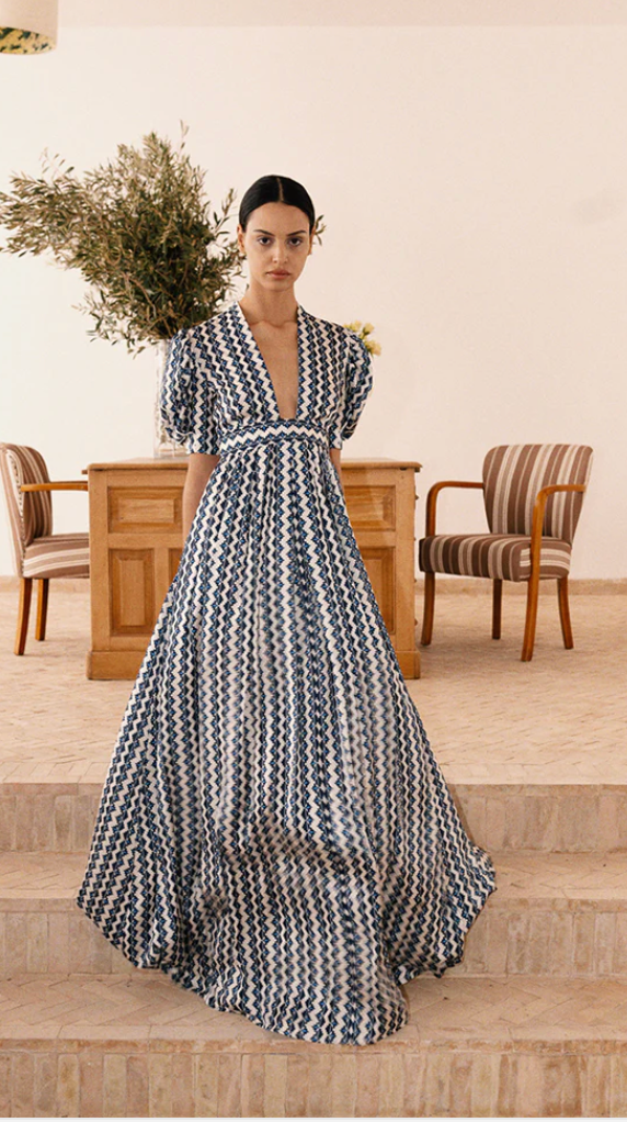 Moroccan Alexia DRESS IN WHITE & BLUE