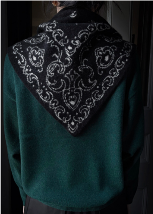 CASHMERE BANDANA - black w/ natural bandana